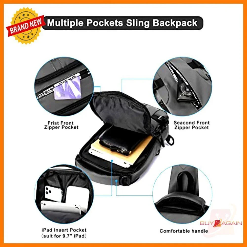 Mini Anti-Theft Sling Backpack with USB Port for Hiking Travel Cycling